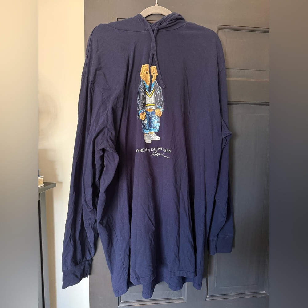 Polo Ralph Lauren Men Navy Polo Bear Size 3XLT Hooded Longsleeve Pullover Shirt